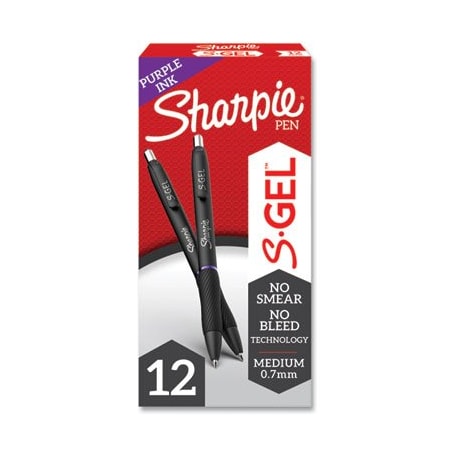 Sharpie S-GEL RETRACTABLE GEL PEN, MEDIUM 0.7 MM, PURPLE INK, PURPLE BARREL, DOZEN 2126235